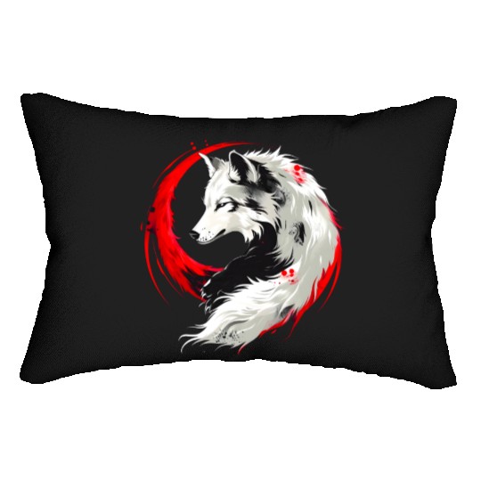 Lunar Red White Wolf Lumbar Pillows