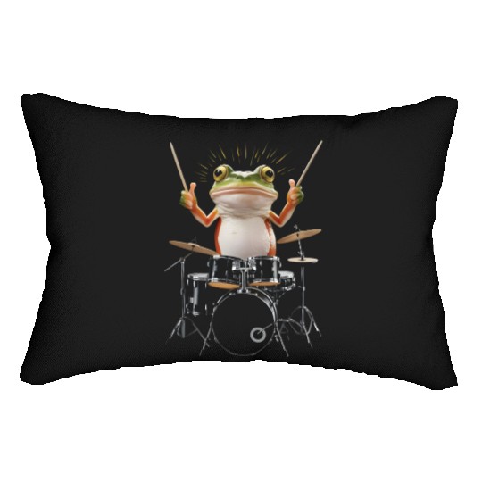 Frog Playing Drums Realistic Lumbar Pillows