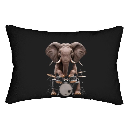 Elephant Playing Drums Realistic Lumbar Pillows