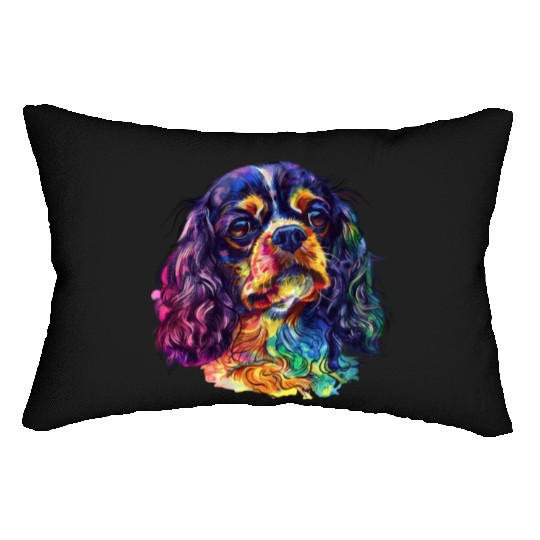 Colorful Cavalier King Charles Spaniel Portrait Lumbar Pillows