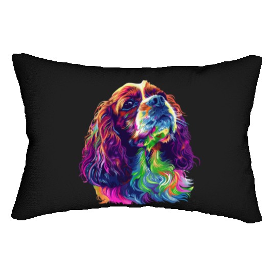 Cavalier King Charles Spaniel Illustration Rainbow Lumbar Pillows