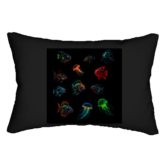 Deep Sea Fishes Bass And Jellyfish Lumbar Pillows
