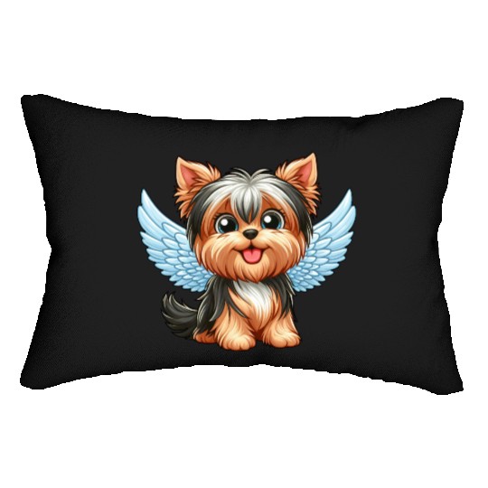 Cute Yorkshire Terrier with angel wings Lumbar Pillows