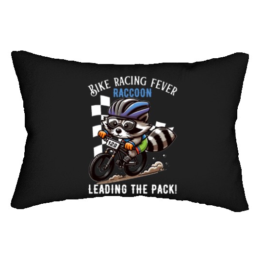 Raccoon Rides to Glory| bike racing fever raccoon Lumbar Pillows
