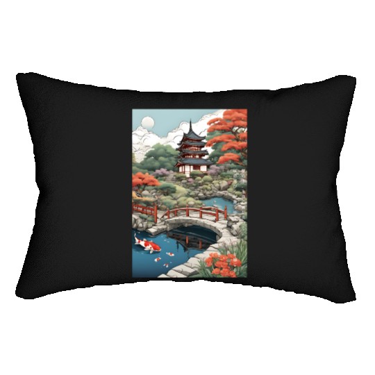 Serenity Under Cherry Blossoms- Japanese castle Lumbar Pillows