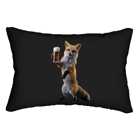 Fox Drinking Beer Realistic Lumbar Pillows