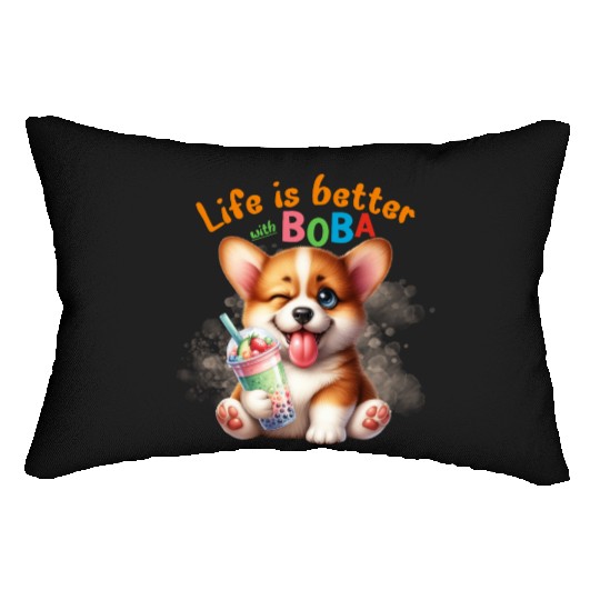 Corgi with BOBA tea Milk TEA Bubble tea Lumbar Pillows