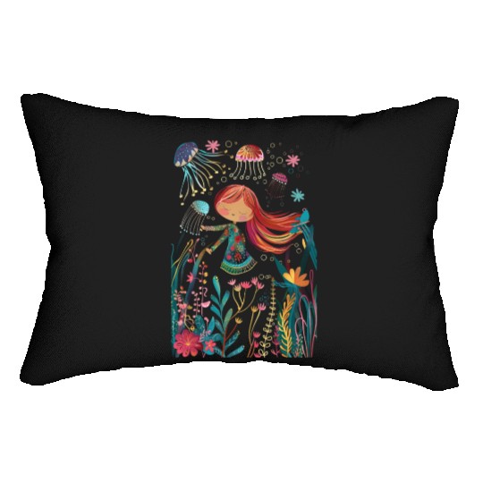 jellyfish girl Lumbar Pillows