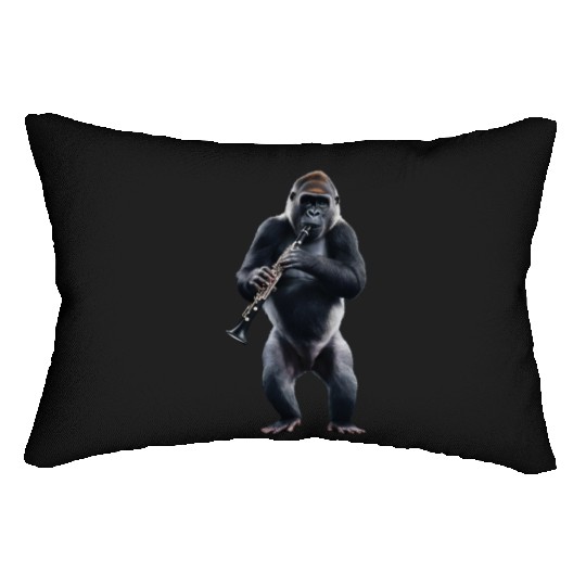 Gorilla Playing Clarinet Realistic Lumbar Pillows