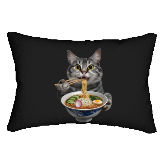 Cat Eating Ramen Realistic Lumbar Pillows