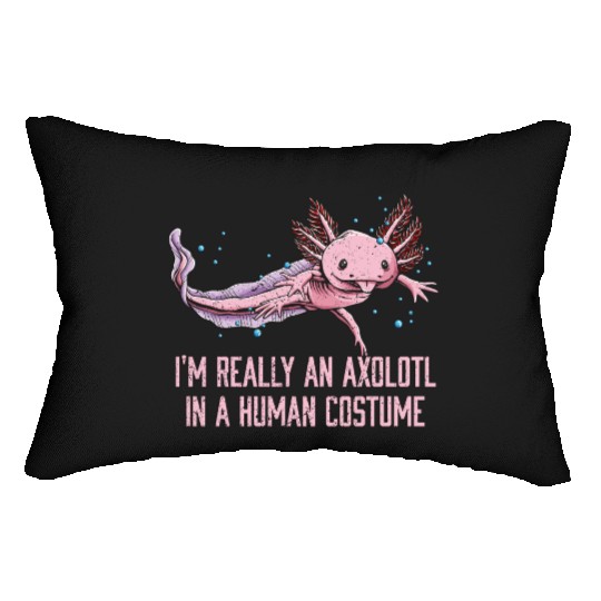 Axolotl in Human Costume Funny Salamander Humor Ax Lumbar Pillows
