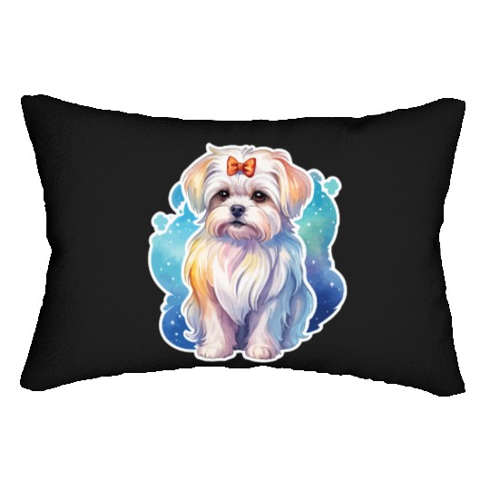 Maltese Dog Watercolor Lumbar Pillows