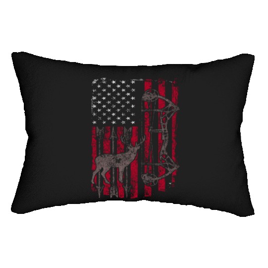 American Flag Deer Elk Hunting USA Patriotic Lumbar Pillows