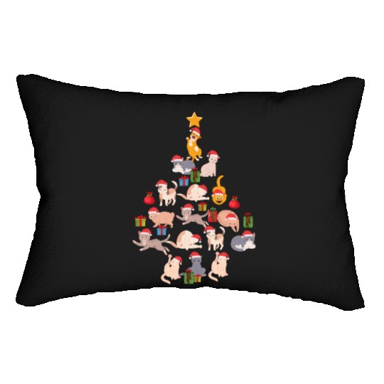 Cat Christmas Tree Xmas Kitten Cats Funny Meowy Lumbar Pillows