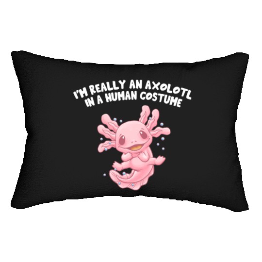 Axolotl in Human Costume Funny Salamander Humor Ax Lumbar Pillows