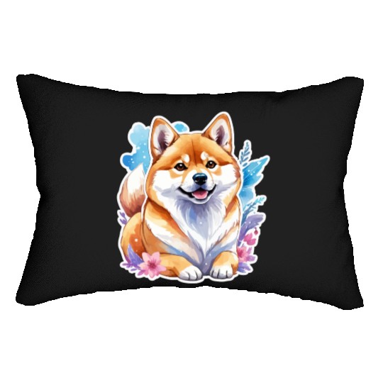 Shiba Inu Watercolor Lumbar Pillows