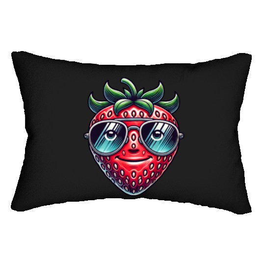 Cool strawberry with sunglasses summer fruit Lumbar Pillows