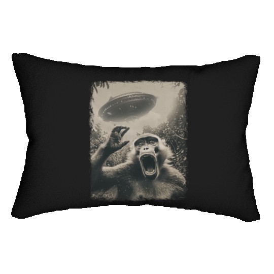 Baboon Monkey UFO Alien Extraterrestrial Selfie Lumbar Pillows