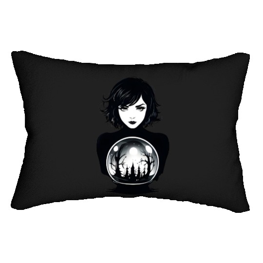 Witchy Woman Gazing into a Crystal Ball Lumbar Pillows