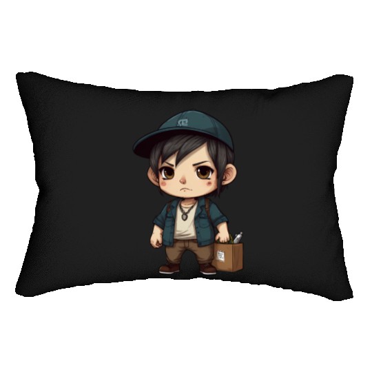 Chibi Boy with a Serious Expression Lumbar Pillows