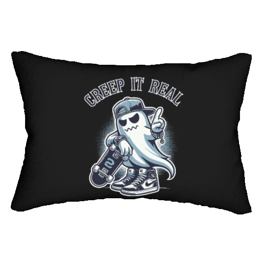 Cool Halloween Ghost with Skateboard Creep It Real Lumbar Pillows