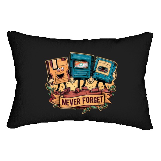 Never Forget Mens Cassette Tape VHS Gamer Old Scho Lumbar Pillows
