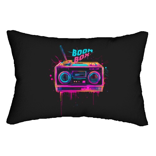 boombox 80s music Lumbar Pillows