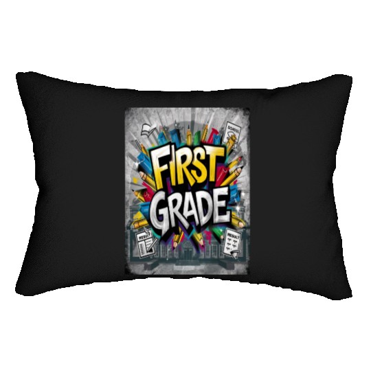 First grade back to school, captivating street art Lumbar Pillows