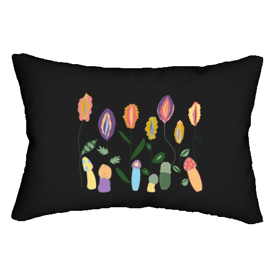 Flower Meadow with Mushrooms. Body Positivity. Lumbar Pillows