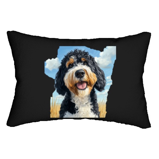 Bernedoodle Field Nature Bernedoodle Watercolor Lumbar Pillows