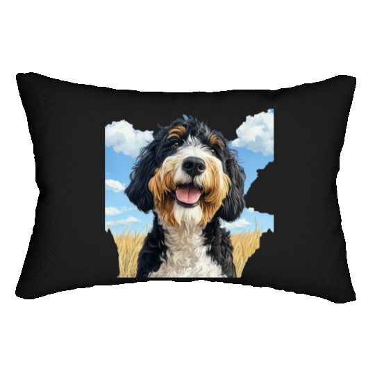 Bernedoodle Field Nature Bernedoodle Watercolor 2 Lumbar Pillows