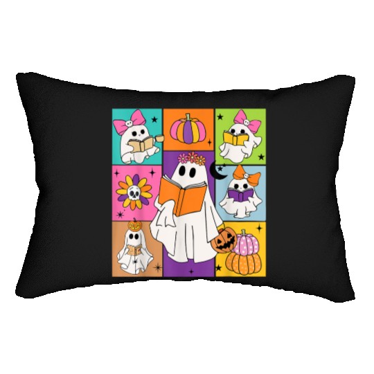 Cute Ghost Book Reading Halloween Teacher Kids Boo Lumbar Pillows