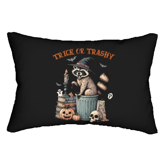 Trick Or Trashy Funny Raccon Halloween Lumbar Pillows