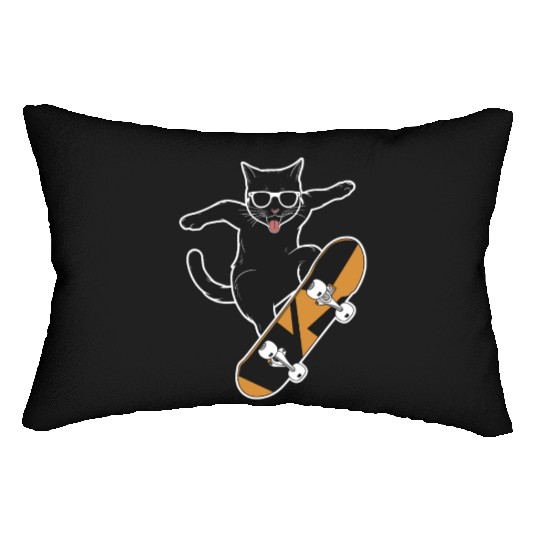 Cat Wearing Sunglasses Skateboarding Magic Lumbar Pillows