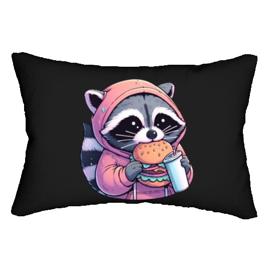 Trash Panda - Raccoon eating fast food Lumbar Pillows