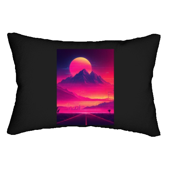 Neon Horizon: A Synthwave Journey Lumbar Pillows