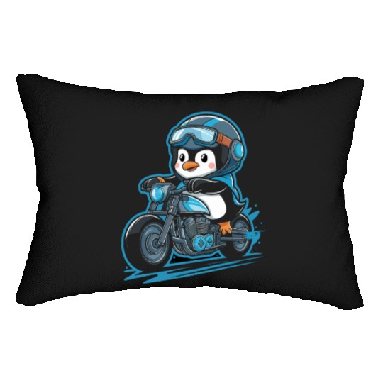 Penguin Riding Motorcycle With Goggles On Lumbar Pillows