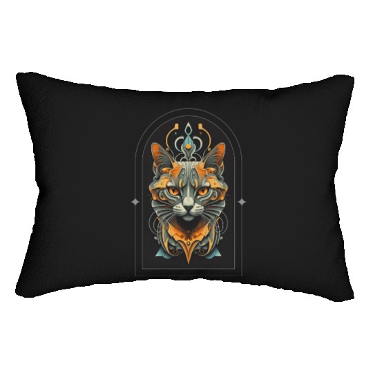 Elegant stylish black and gold cat face Lumbar Pillows