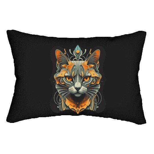 Elegant stylish black and gold cat face Lumbar Pillows