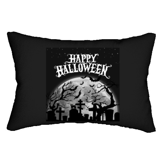 halloween cat on a graveyard Lumbar Pillows