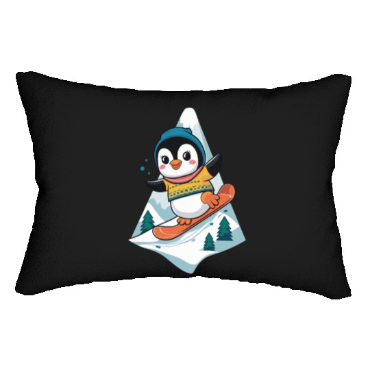 Cute Snowboarding Penguin Adventure Lumbar Pillows