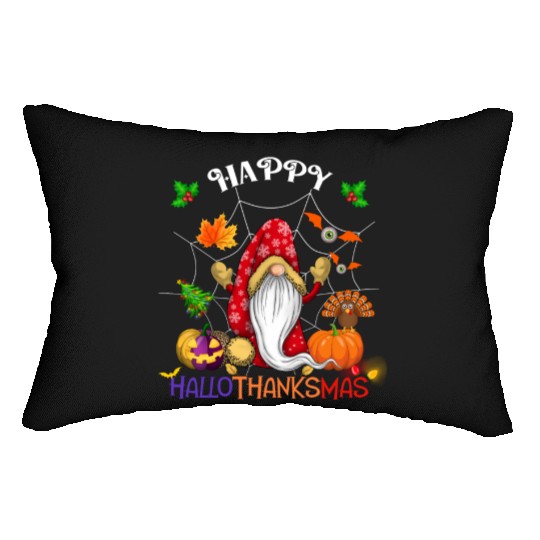 Happy HalloThanksMas Gnome Lumbar Pillows