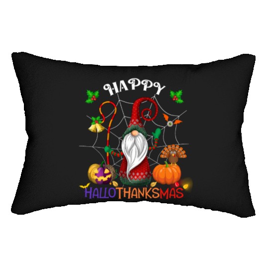 Happy HalloThanksMas Gnome Lumbar Pillows
