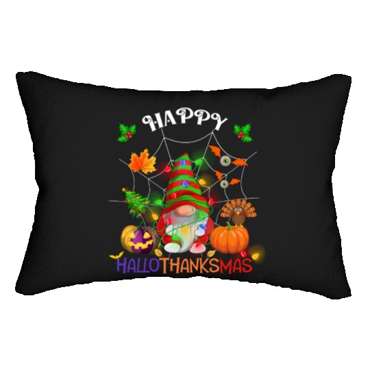 Happy HalloThanksMas Gnome Lumbar Pillows