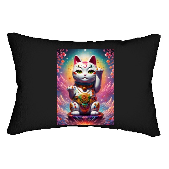 Maneki neko lucky cat Lumbar Pillows