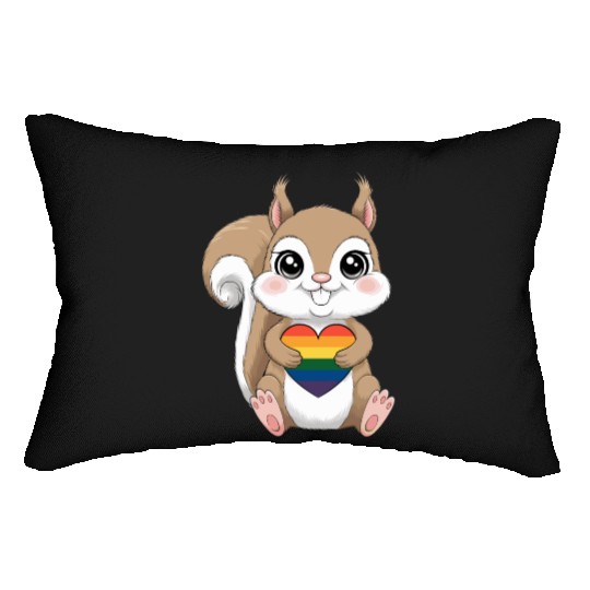 Cute Squirrel Holding Rainbow Heart LGTBQ Love Lumbar Pillows