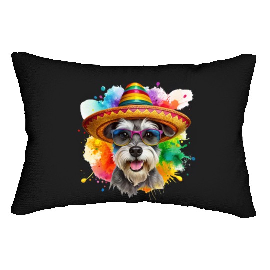 Schnauzer head, dog with glasses Lumbar Pillows