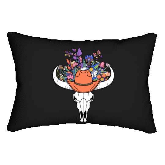 wildflower with Cow Skull blooming Lumbar Pillows