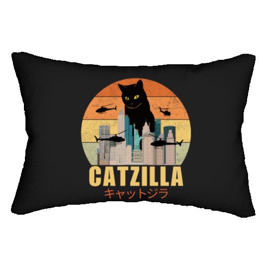 Retro Vintage Catzilla Japanese Cute Cat Lover Lumbar Pillows