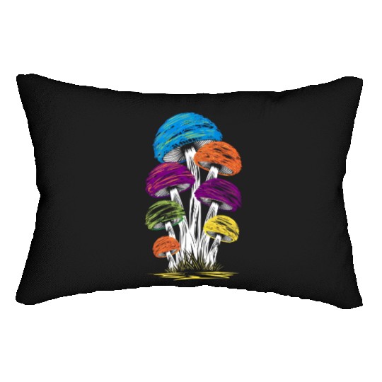 Psychedelic Rainbow Mushrooms Lumbar Pillows